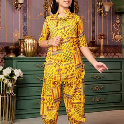 Sangria Girls Floral Printed Kurti Patiala Set-image-89