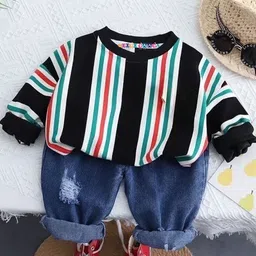 Googo Gaaga Boys Striped Pure Cotton T-shirt With Trousers-13
