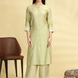 COTTON CULTURE Round Neck Pure Silk Straight Kurta With Palazzo-picture-6