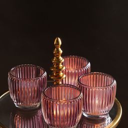 Pure Home and Living Purple 4 Pieces Glass Ribbed Tealight Holders-image-84