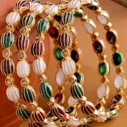 Anouk Women Set of 4 Gold Plated Artificial Stones Multicolor Bangles-picture-3
