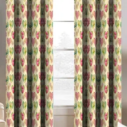BELLA TRUE Cream & Green 2 Pieces Quirky Printed Window Curtains-image-15