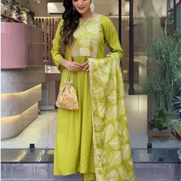 KALINI Floral Embroidered Straight Thread Work Kurta With Trousers And Dupatta-image-89