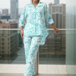 NEYSA Floral Printed High-Low Shirt With Trouser-image-91