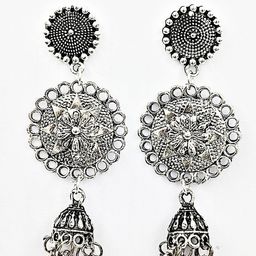 Yash Jewels Emporiums Silver-Plated Artificial Beads Beaded Oxidised Dome Shaped Jhumkas-10