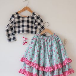 LOVE THE WORLD TODAY Infants Girls Checked Tie-Ups Neck Cotton Ready to Wear Lehenga & Top-image-50