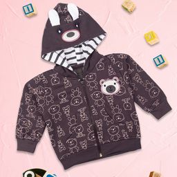 MeeMee Unisex Kids Brown Fleece Lightweight Bomber with Patchwork Jacket-picture-10