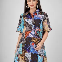 Sukshat Shirt Collar Abstract A-Line Mini Dress-image-39