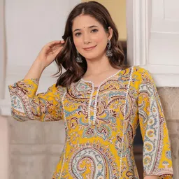 HISHAM Ethnic Motifs Printed Notch Neck Straight Kurta-picture-54