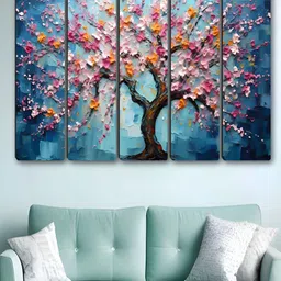 Aura Pink & Brown 5 Piece Synthetic Wood Floral and Botanical Wall Paintings-image-60