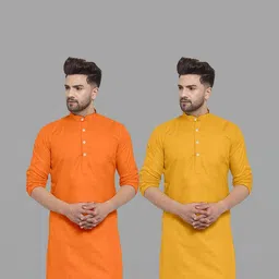VS MALL Men Mustard Kurtas-image-75