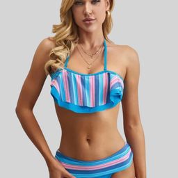 ANGEL CROSHET Striped Accent Ruffle Trim Swim Bikini Set-image-79