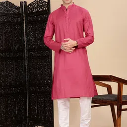 House of Pataudi Textured Cotton Straight Kurta-image-60