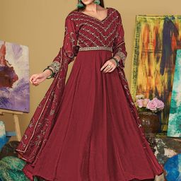 Warthy Ent Floral Embroidered Semi-Stitched Dress Material-image-90