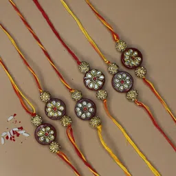 Anouk Set of 6 Floral Rakhis With Greeting Card & Roli Chawal-54