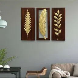 vedas Mystical India Brown & Gold-Toned 3 Pieces W-Sylas Leaf Wall Decors-16