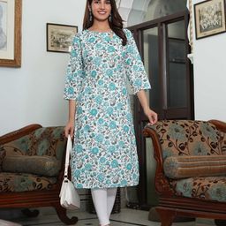 Viharini Floral Printed Cotton Round Neck Straight Kurta-image-66