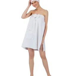 RANGOLI Set Of 2 Pure Cotton Body Wrap Bathrobe With Head Cap-14