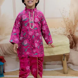 BownBee Boys Printed Regular Gotta Patti Pure Cotton Kurta with Dhoti Pants-37