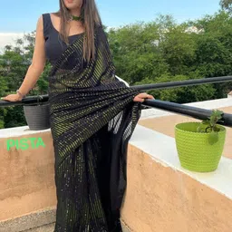DAATAR Striped Sequinned Pure Georgette Saree-image-34