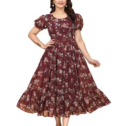 Anouk Floral Print Puff Sleeve Georgette Maxi Dress-image-99