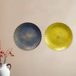 Art Street Set of 2 Blue & Yellow Wooden Wall Hanging Plates-57