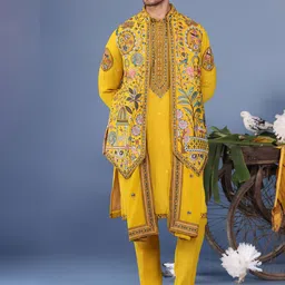 KALPRAAG Men Floral Embroidered Regular Sequinned Kurta with Trousers & With Dupatta-picture-48