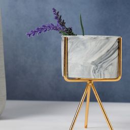Bonhomie White & Grey Marble Ceramic Planter With Three-Legged Metal Stand-25