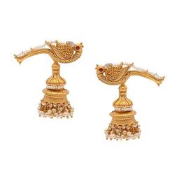 Shining Jewel - By Shivansh Gold -Plated Kundan Studded And Pearls Beaded Jhumkas-11