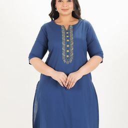 Aramya Notch Neck Straight Cotton Kurta-image-88