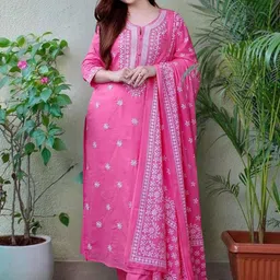 royal export Women Floral Embroidered Kurta with Trousers & Dupatta-picture-48