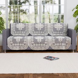 Kuber Industries Cream Colored & Grey 6 Pieces Self Design Cotton 3 Seater Sofa Covers-14