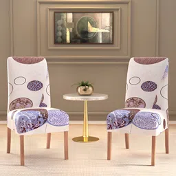 Kuber Industries 2-Pcs Cream-Coloured & Brown Stretchable Table Chair Cover-7