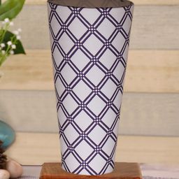 Devansh White & Black Cotton Cylinder Table Lamps With Brown Square Wood Base-22