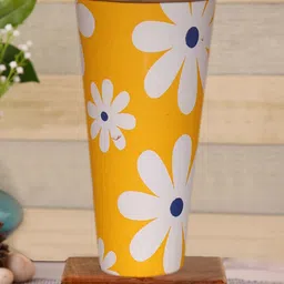 Devansh Yellow & White Cotton Cylinder Table Lamps With Brown Square Wood Base-23