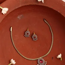 Kattam Gold Plated Leela Thilak Ruby Choker-55