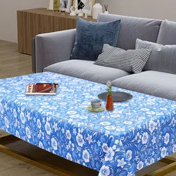 LooMantha Blue Floral Waterproof Plastic 4-Seater Table Cover-56
