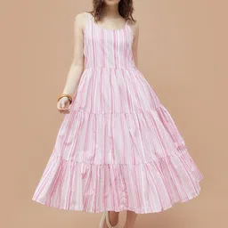 Colour Me by Melange Striped Print Off-Shoulder Fit & Flare Maxi Dress-image-27