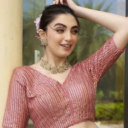 HERE&NOW Embroidered Short Sleeves Saree Blouse-29
