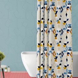 ArtzFolio Beige & Blue Printed Waterproof Shower Curtain-image-101