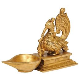 Exotic India 2-pcs Metallic-Toned Brass Mayur Lamps-image-63