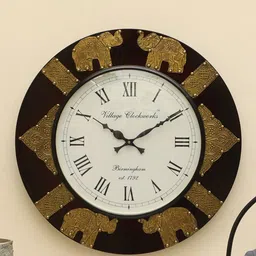 vedas C-Palo White & Black Round Shaped Heritage Polished Wall Clock-51