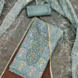 SHADOW & SAINING Floral Embroidered Beads And Stones Organza Unstitched Dress Material-image-73