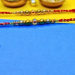 ORANGENYSHA Set Of 2 AD Studded & Beaded Cotton Thread Rakhis image 2