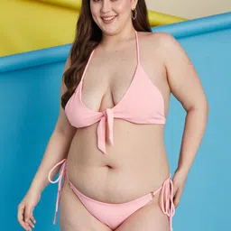 Curves By ZeroKaata Plus Size Ribbed Halter Beachwear Swim Bikini Set-image-41