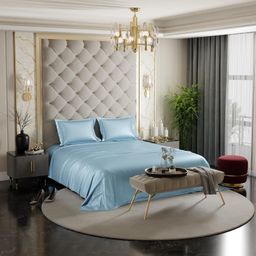 Nivasam Gloss Blue Cotton 300 TC King Bedsheet with 2 Pillow Covers-2.74 m x 2.74 m-image-18
