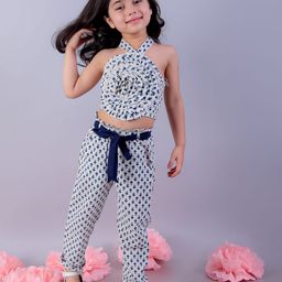 LIL DRAMA Girls Floral Printed Smocked Halter Neck Top With Palazzos-image-41