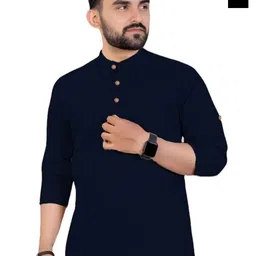 univibe Selection Of 2 Band Collar Cotton Slim Fit Straight Short Kurta-image-74