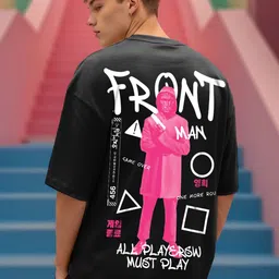 Bewakoof Official Squid Game Merchandise Jet Black Front Man Printed Oversized T-shirt-image-79