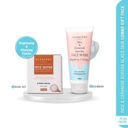 GLAMVEDA Set Of 2 Rice Ceramide Glass Skin Face Wash 100 ml &  Rice Water Facial Kit 40 gm-45